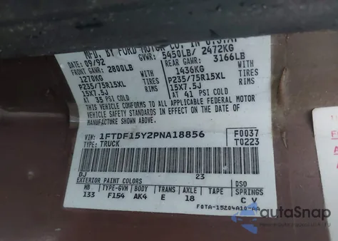 1993 Ford F150 из США, поврежденный, VIN 1FTDF15Y2PNA18856